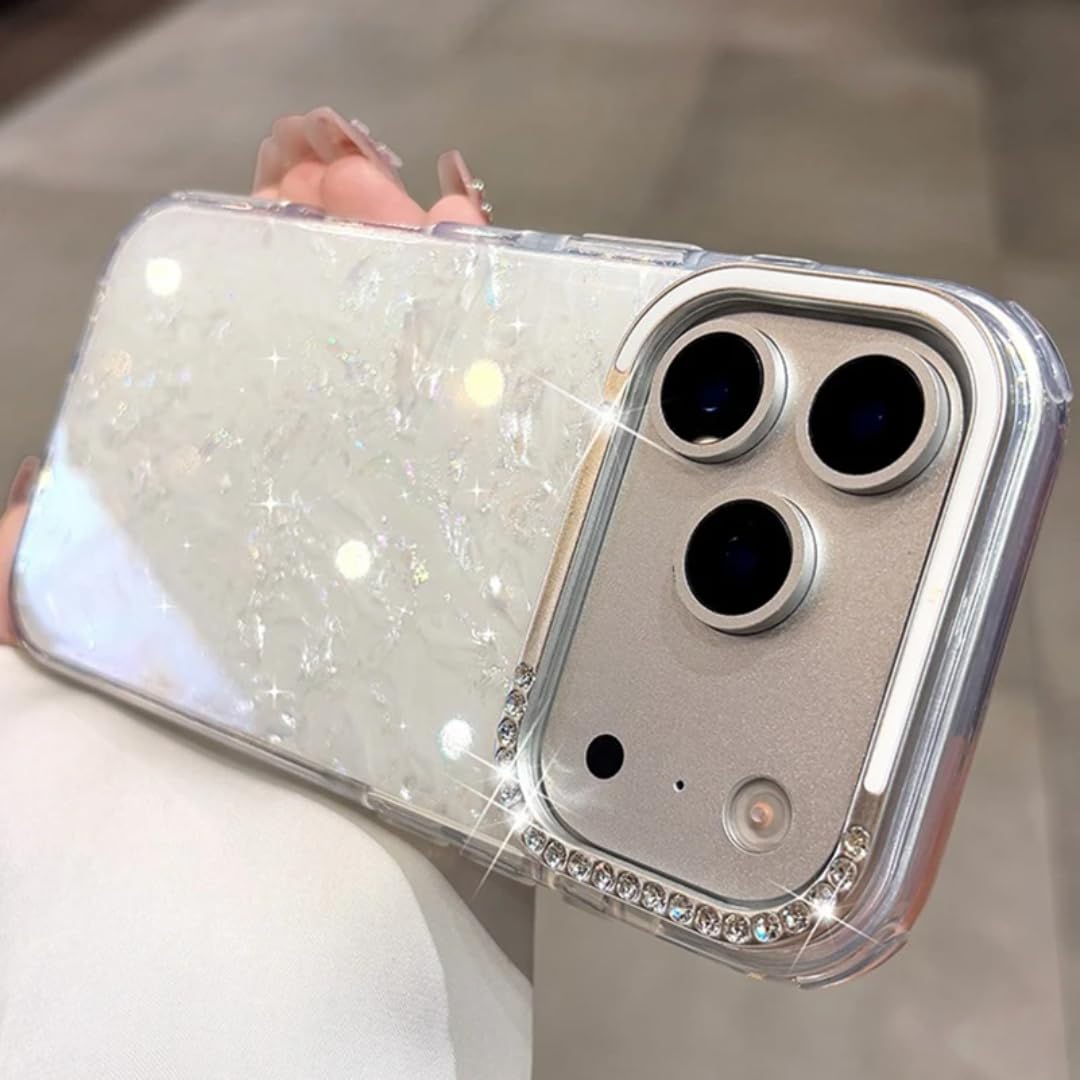 Coque iPhone 13 Pro Max à Paillettes motif coquillage blanc