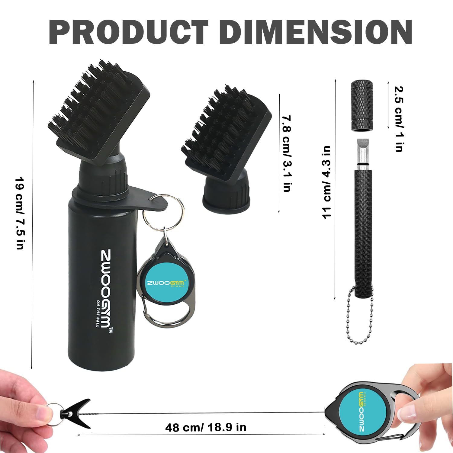 Pro Ensemble de nettoyage pour club de golf, brosse à eau avec clip de maintien et flacon de 4oz, aiguiseur de rainure de golf, convient pour rainures U et V (brosse noire + aiguiseur de