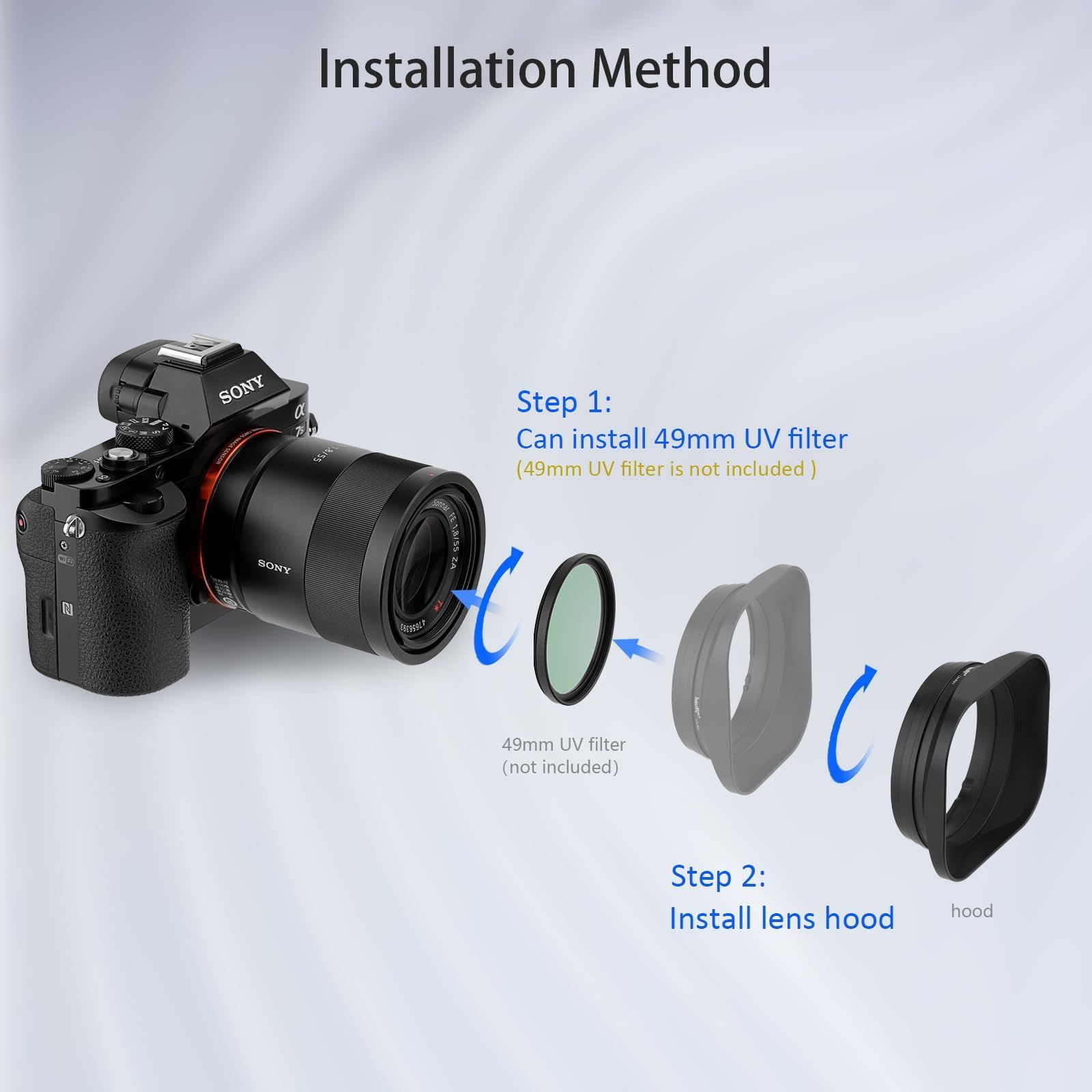 Haoge Paraluce quadrato in metallo per Sony FE 35 mm F2.8 55 mm/F1.8 ZA FE 24 mm F1.8 ZA E Mount baionetta ombra LH-RX1