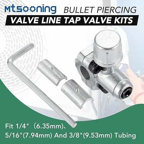 Miniatura 5 de Mtsooning 4 piezas BPV-31 Kit de válvula de perforación de bala, válvula de grifo de línea ajustable para aire acondicionado HVAC 1/4 pulgadas, 5/16