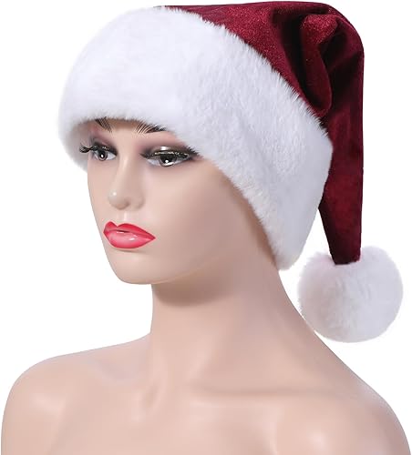 Miniatura 6 de JKSVE Sombrero de Papá Noel, Sombrero de Navidad de terciopelo unisex para adultos, suministros de Navidad para fiestas de Año Nuevo