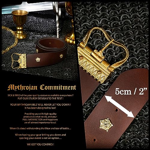 Mythrojan Medieval Leather Belt Viking Knight Decorative Belt with Heavy Brass Buckle for Medieval Events, LARP, Renaissance2
