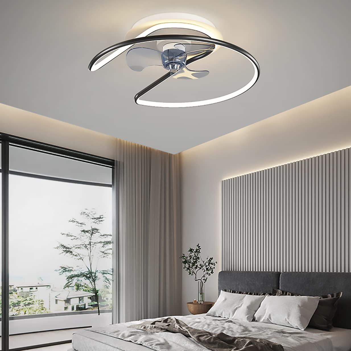 Ventilateur de plafond avec éclairage LED plafonnier moderne 50cm salon