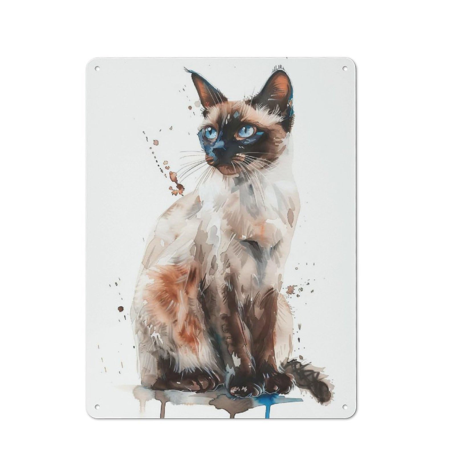 Junmoney Style-1 For Café Or Home Bar, Balinese Cat Watercolor Retro Metal Plaque 40X30cm, A Winter Wall Decor Update For Café-Style Decor Fans