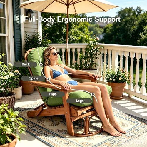 Image of QILLOWAY Outdoor High Back Chair Cushion for Adirondack, All Weather Rocking Chair Cushions Thick Padded Replacement for Patio Furniture Set of 4,Dark Green