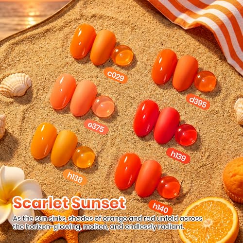 Image of Beetles Orange Gel Polish Set - Scarlet Sunset Collection, Red Coral Orange Fall Gel Polish Kit UV LED Soak Off for DIY Nail Art Manicure Gifts for Women