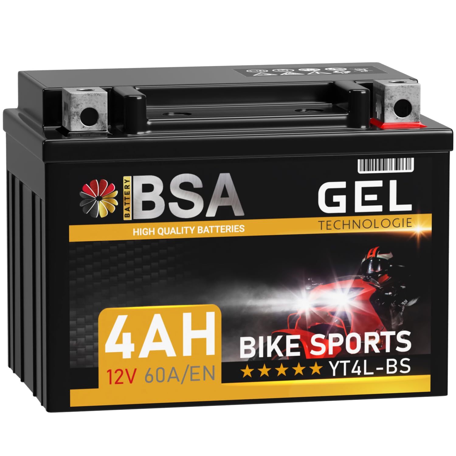 BSA YT4L-BS GEL Roller Batterie 12V 4Ah 60A/EN YTX4L-BS Motorradbatterie doppelte Lebensdauer entspricht 50314 YTX4L-LB CTX4L-BS auslaufsicher wartungsfrei