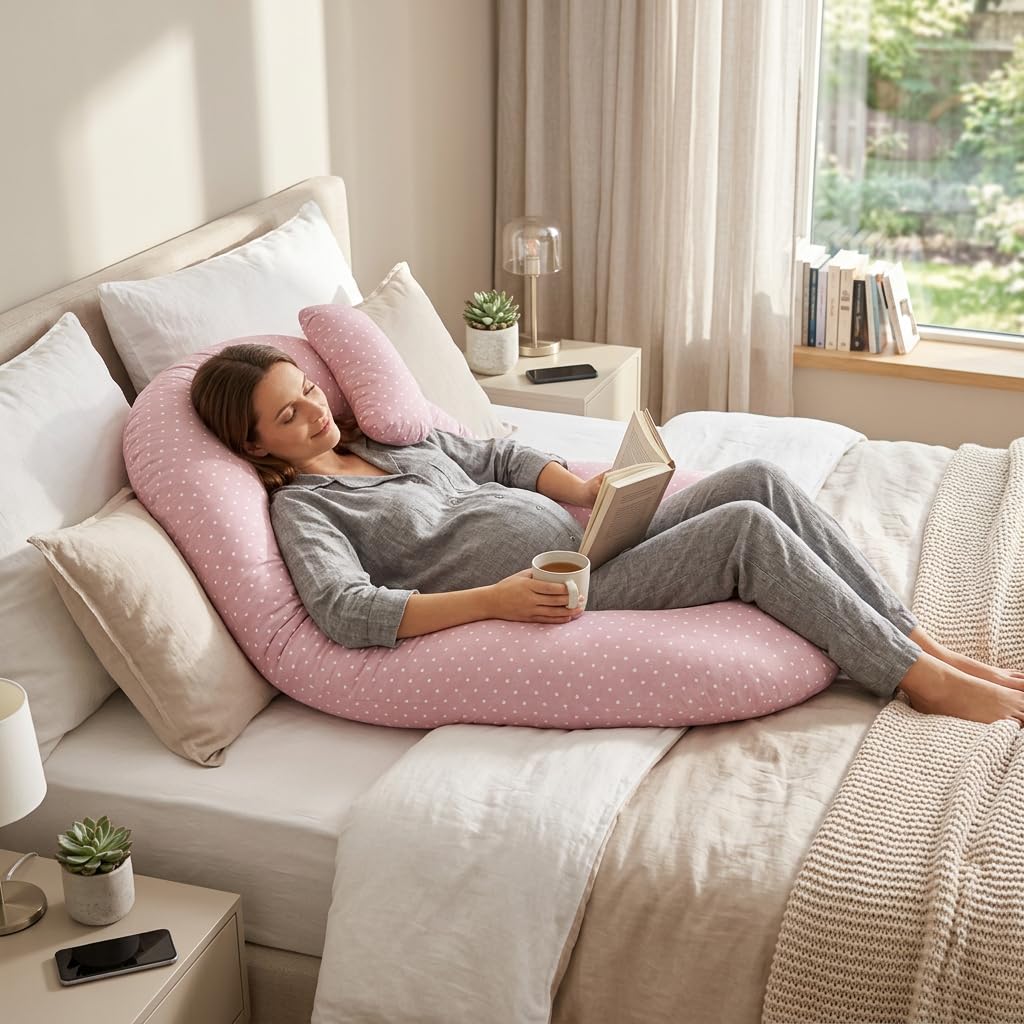 Odolplusz Coussin de grossesse en forme de C avec housse - Coussin d'allaitement ergonomique et coussin de positionnement latéral - 120 cm - Housse lavable - Soutien pour le dos, le ventre et les