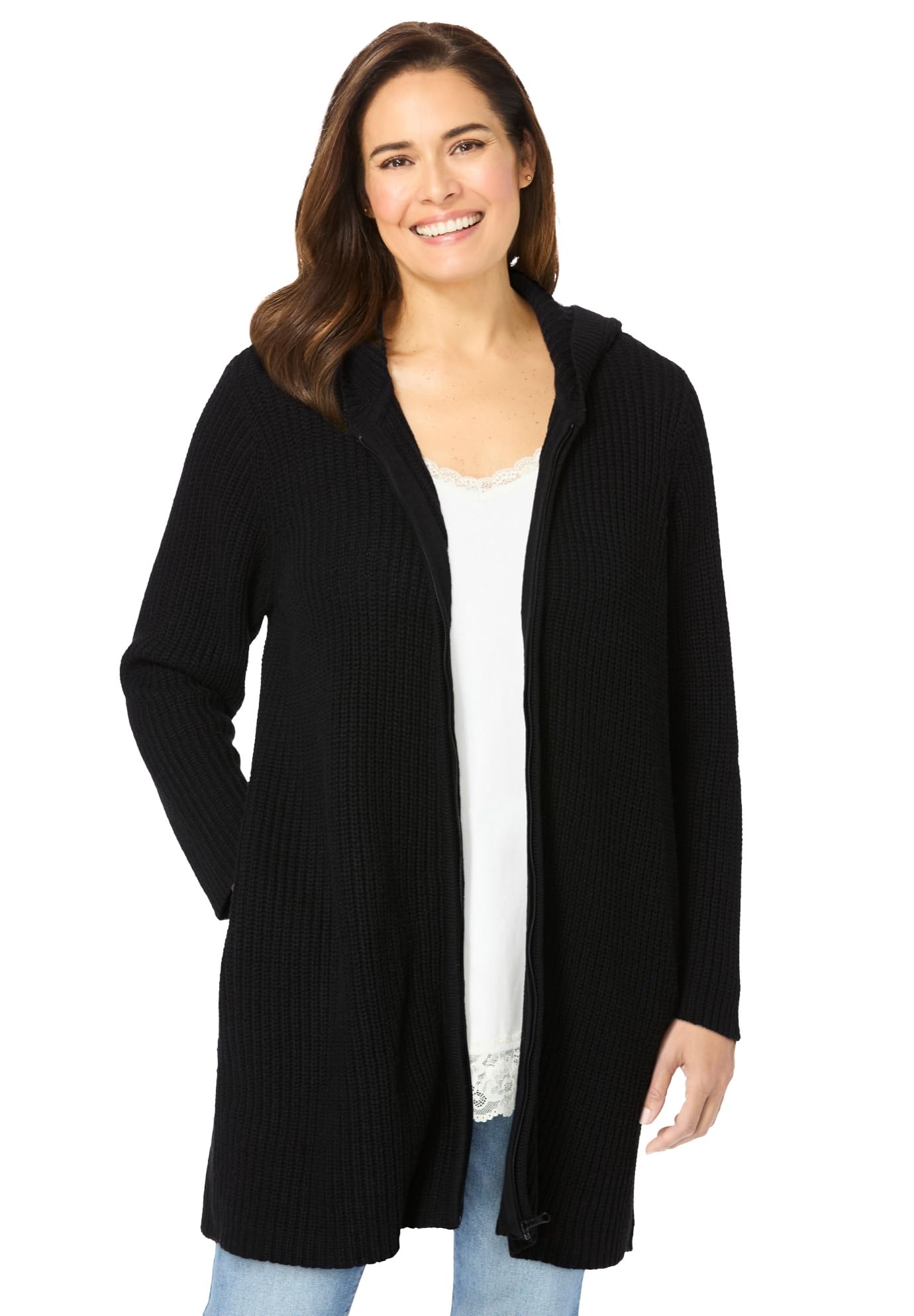 Woman Within Plus Size Hoodie Shaker Cardigan