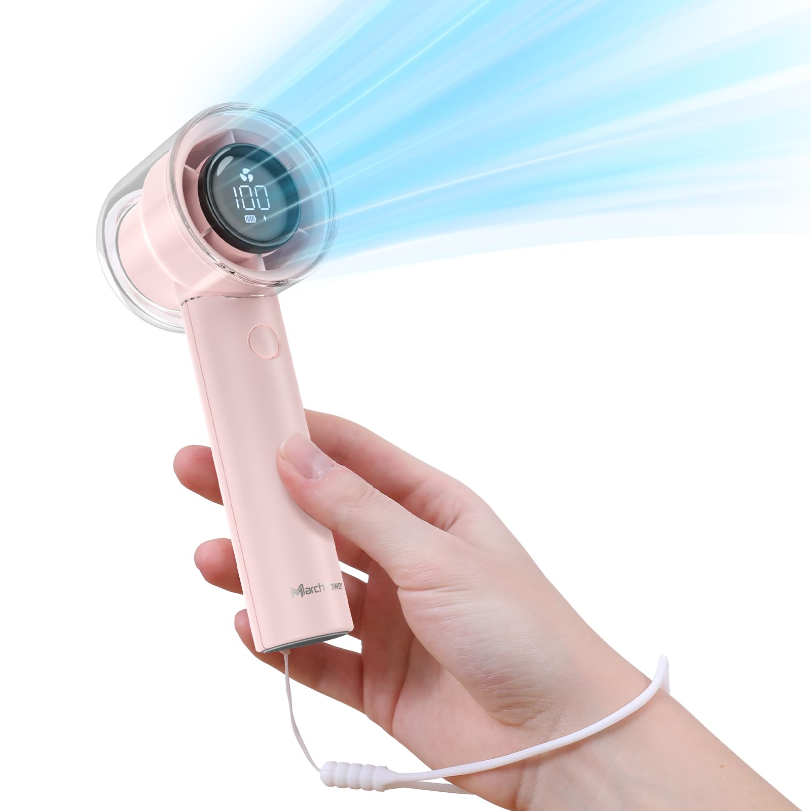 Marchpower Handheld Mini Fan, USB Rechargeable Battery Operated Fan, Infinitely Adjustable 13,000 RPM High-Speed Fan with LED Display, Portable Desktop Fans for Makeup Stylish Girl Women Travel Pink