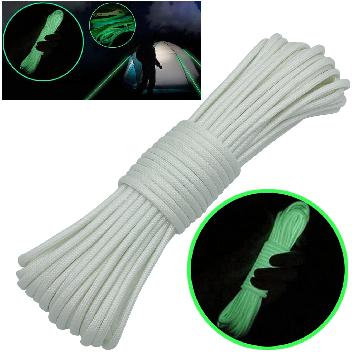 aufodara Paracord 4 mm Cords 49 ft Luminous Glow in The Dark Ropes Paracord Parachute Cord 9 Core Strands DIY Handmade Weave for Bracelet Key Chain Pendant Tent Rope (15 Metres - Image 2
