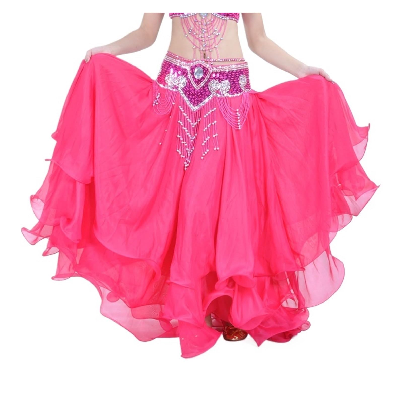 Bauchtanz Rock für Frauen Chiffon Rollrock Bauchtanz Dreifachrock Hoher Rock Swingrock