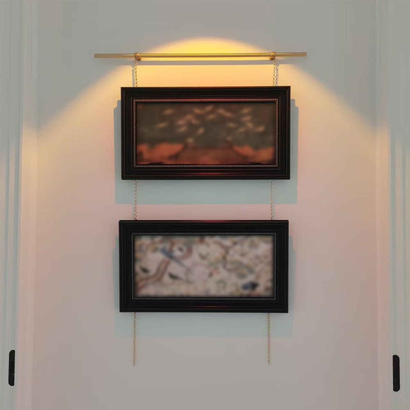 Bilderleisten, Goldenes Galerie Kunst Aufhängeset mit Verstellbaren Ketten und Haken, Kunst Aufhängeschiene for Rahmen, Leinwanddrucke und Heimmuseumsdekoration(90cm/35in)