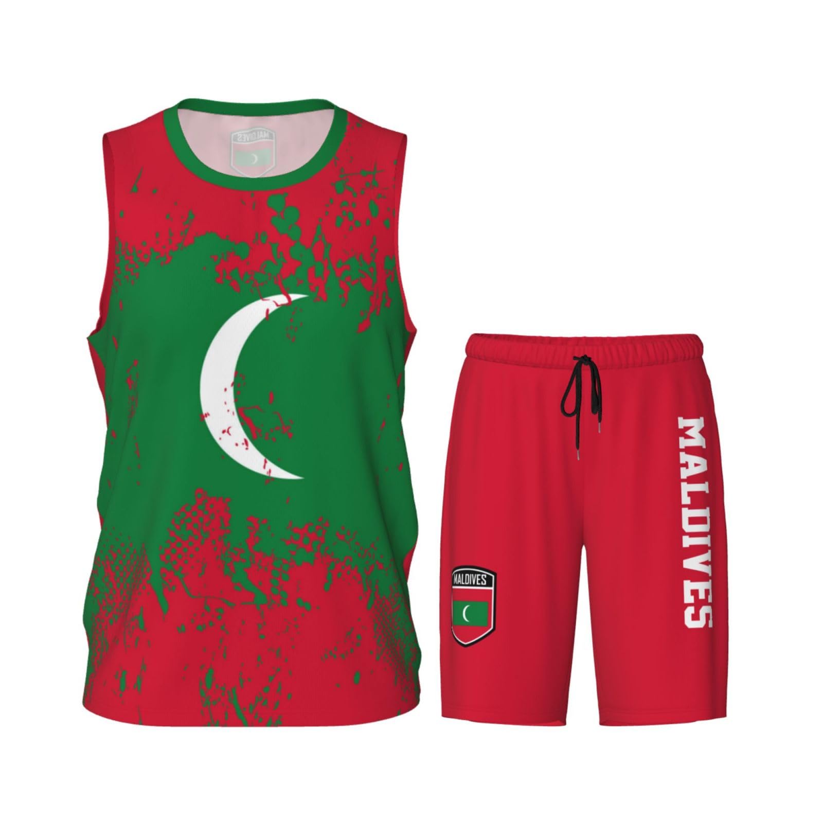 Maldives Flag Grain (1) Basketball Jersey Uniform Suit for Men Women Adults Training Athletic Set