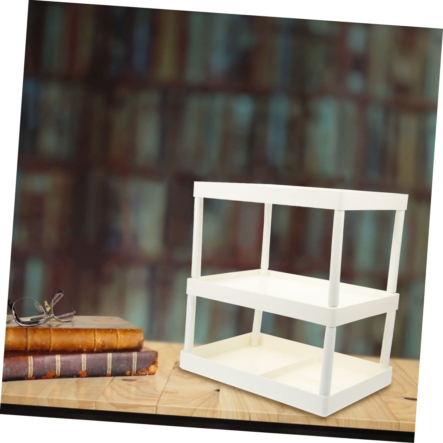 Scrivania a tre ripiani bianco lucido, versatile per bagno e ufficio, per articoli di cancelleria e articoli da scrivania, soluzione salvaspazio elegante