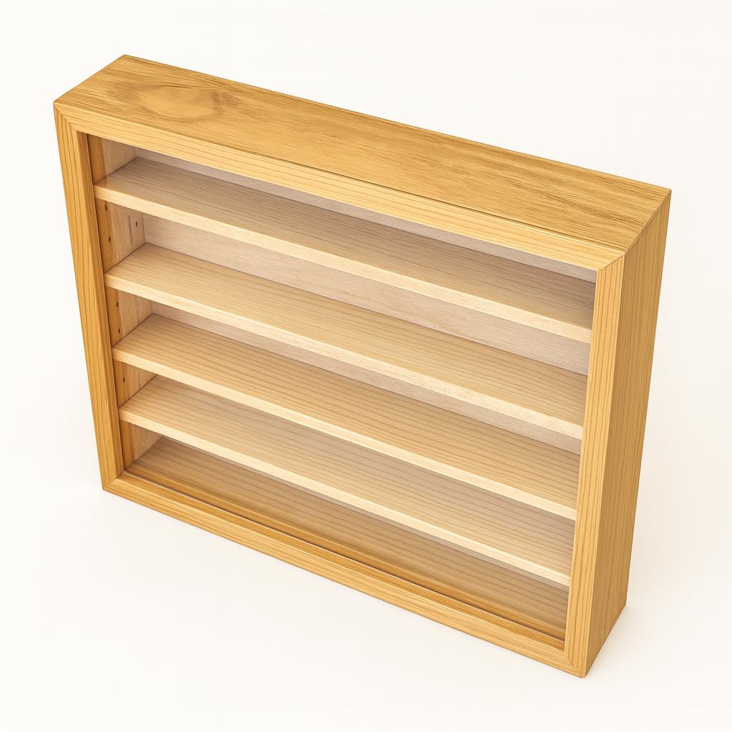 GRECA Vitrina de Colecciones. Acabado Barniz Roble. Baldas extraibles. Medidas: 50 * 9 * 40 cms.