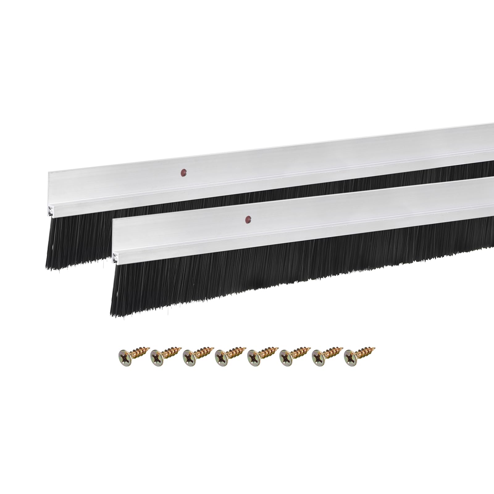 uxcell 2Pcs Door Brush Bottom Sweep H-Shape Aluminum Alloy Base with 1.2-inch PP Brush for Home, Industrial (35-inch L, Silver)