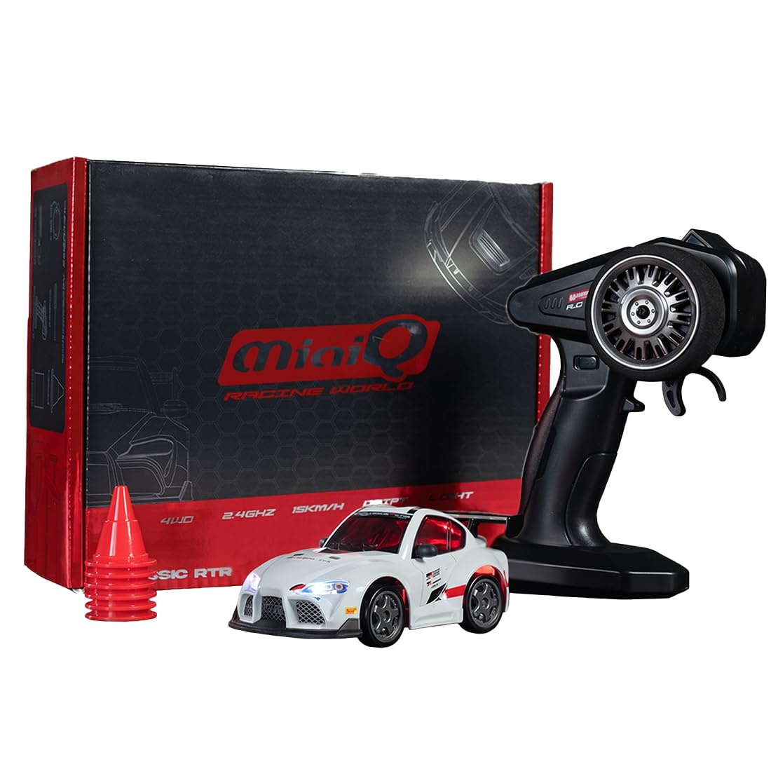 NULA Mini auto RC Drift per scrivania, corse indoor e pavimenti, 1:43, 4WD con controllo proporzionale del gas da 2,4 GHz, luce LED per adulti hobbisti (bianco/CZ4106)