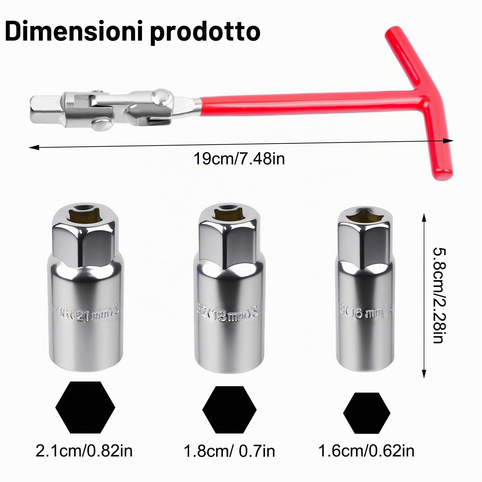 Set Chiavi Candela 16mm 18mm 21mm con Impugnatura a T per Auto e Moto