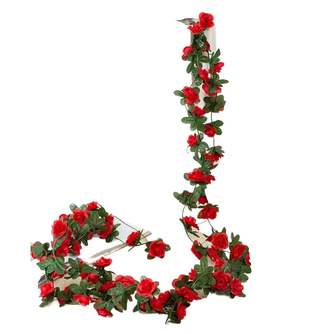 Guirlande de Fleurs artificielles, Guirlande de Roses artificielles de 2 m for décoration de Mariage, de Maison, de Jardin, de Printemps et d'automne(Red a,4pcs)