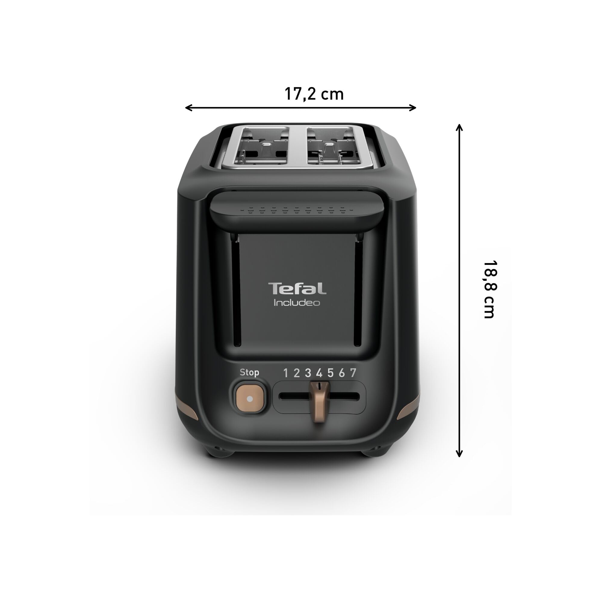 Tefal Includeo TT533811 Tostadora, 2 compartimentos, pinzas magnéticas, Tostador botones grandes, 7 niveles de tostado, bandeja recogemigas extraíble, palanca de extracción