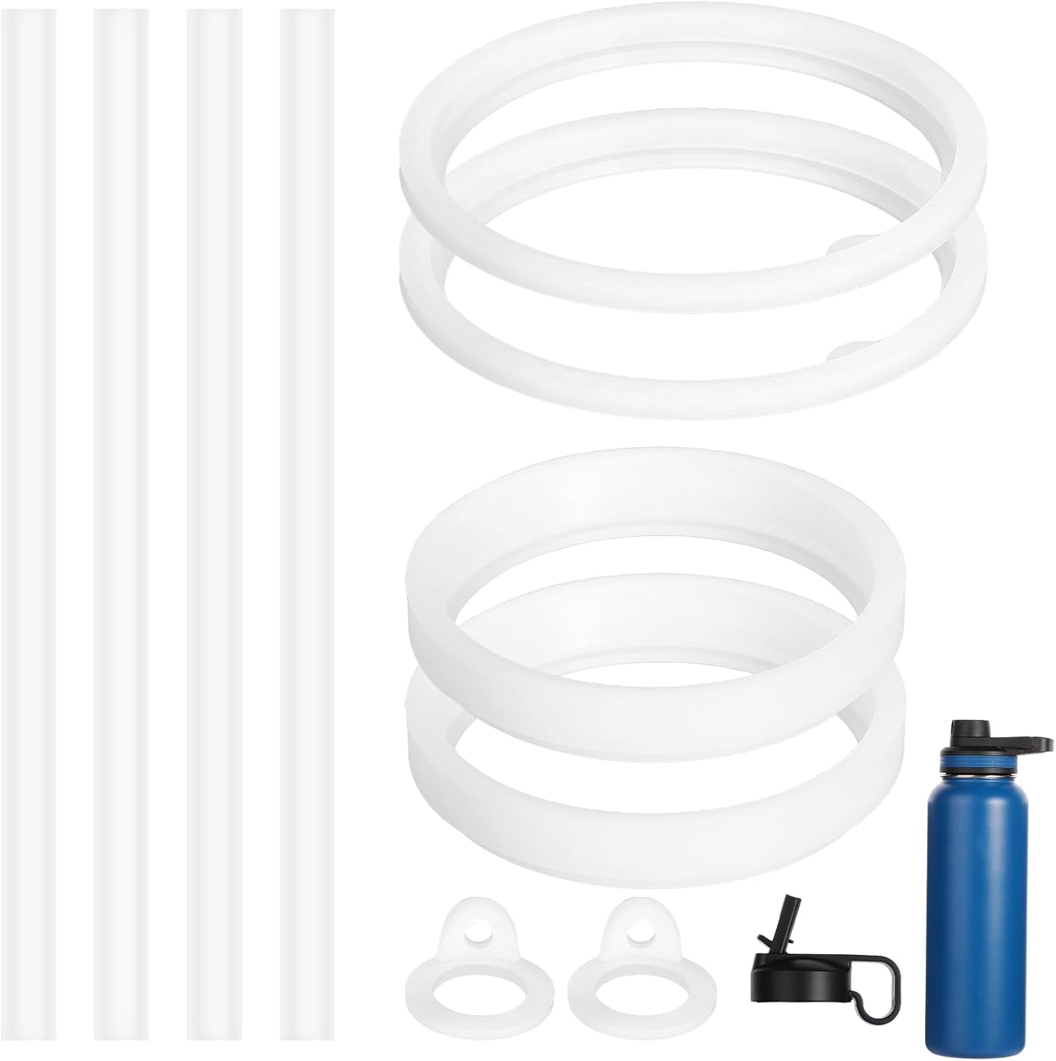 4pcs Straws, 6pcs Water Bottle Gasket Replacement for