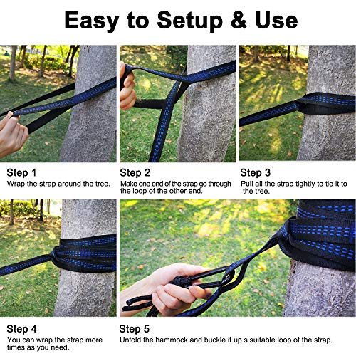 WOVUU Hammock,Camping Hammock Double & Single for Tree, Travel Portable Lightweight Hammock with Tree Straps,Carabiners,Parachute Nylon Hammocks for Camping,Traveling Backpacking,Hiking (Gray&Blue)