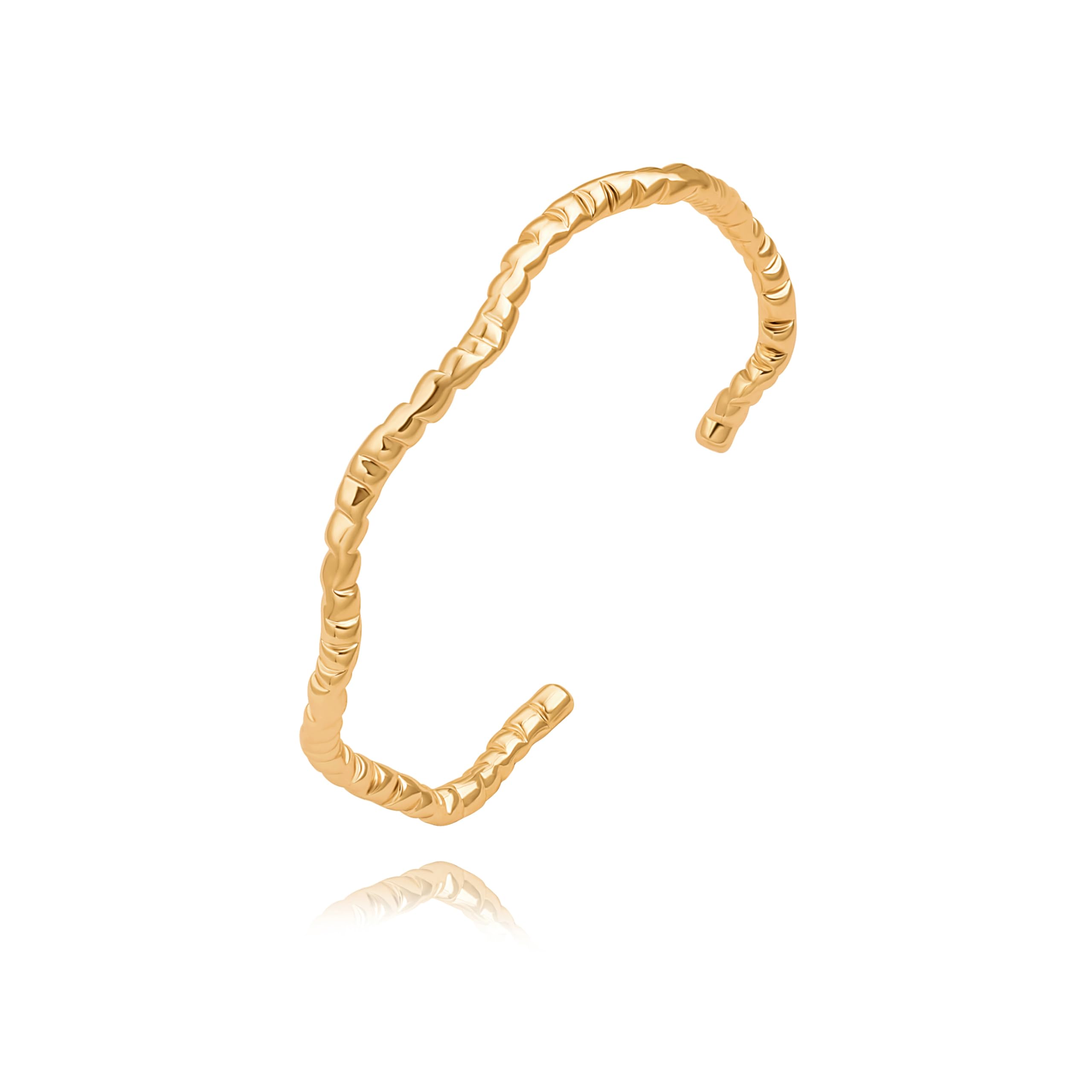 PERNNLA PEARL Dainty Gold Bar Bracelet for Women Simple Delicate Thin Cuff Bangle Hook Bracelet 18K Gold Plated Handmade Minimalist Jewelry