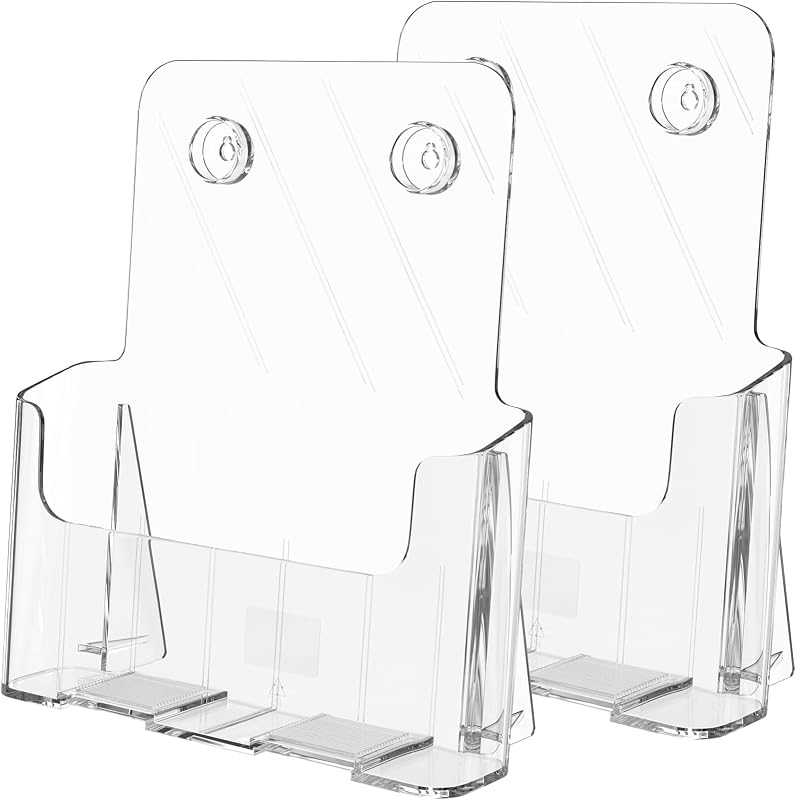 MaxGear Soporte para folletos de acrílico de 8,5 x 11 pulgadas, soporte para folletos transparente, paquete de 2 | Acrílico transparente, expositor de encimera en ángulo, para folletos, folletos y carteles, fácil acceso, diseño que ahorra espacio