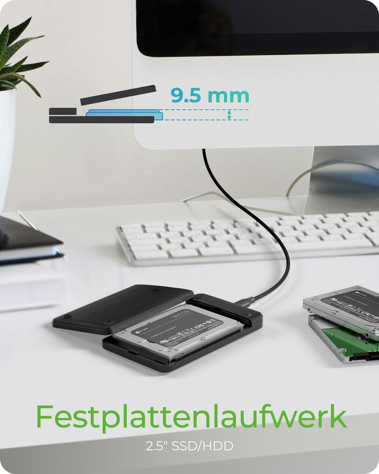 ICY BOX Alloggiamento SATA HDD/SSD da 2,5", USB-C/A 6 Gbit/s, senza attrezzi, alluminio, supporto UASP, Plug & Play, IB-201T-CU31