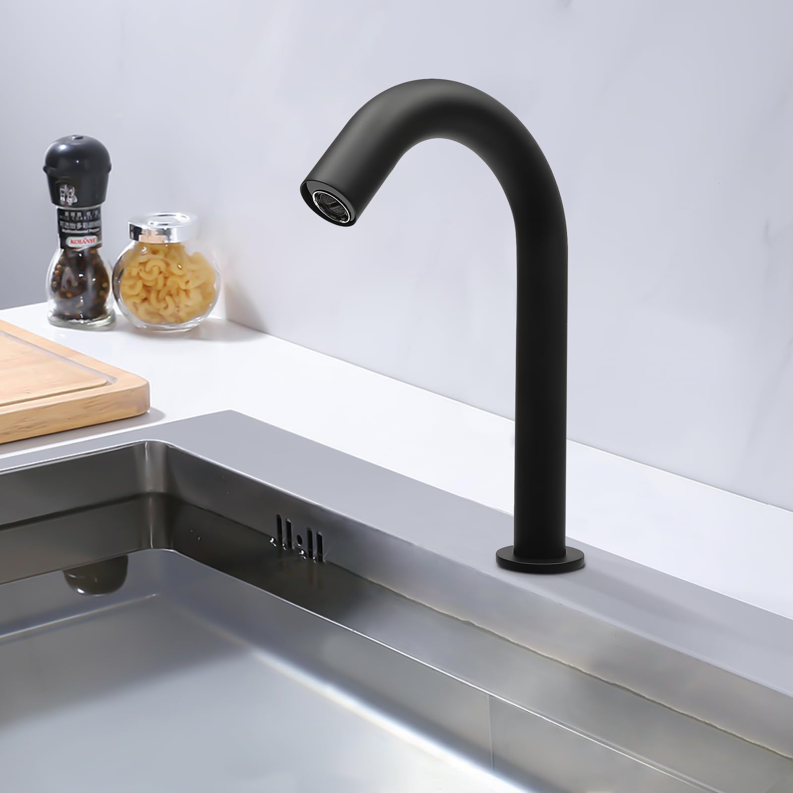 Robinet infrarouge, mitigeur de lavabo avec capteur automatique, robinet automatique de salle de bain sans contact, noir