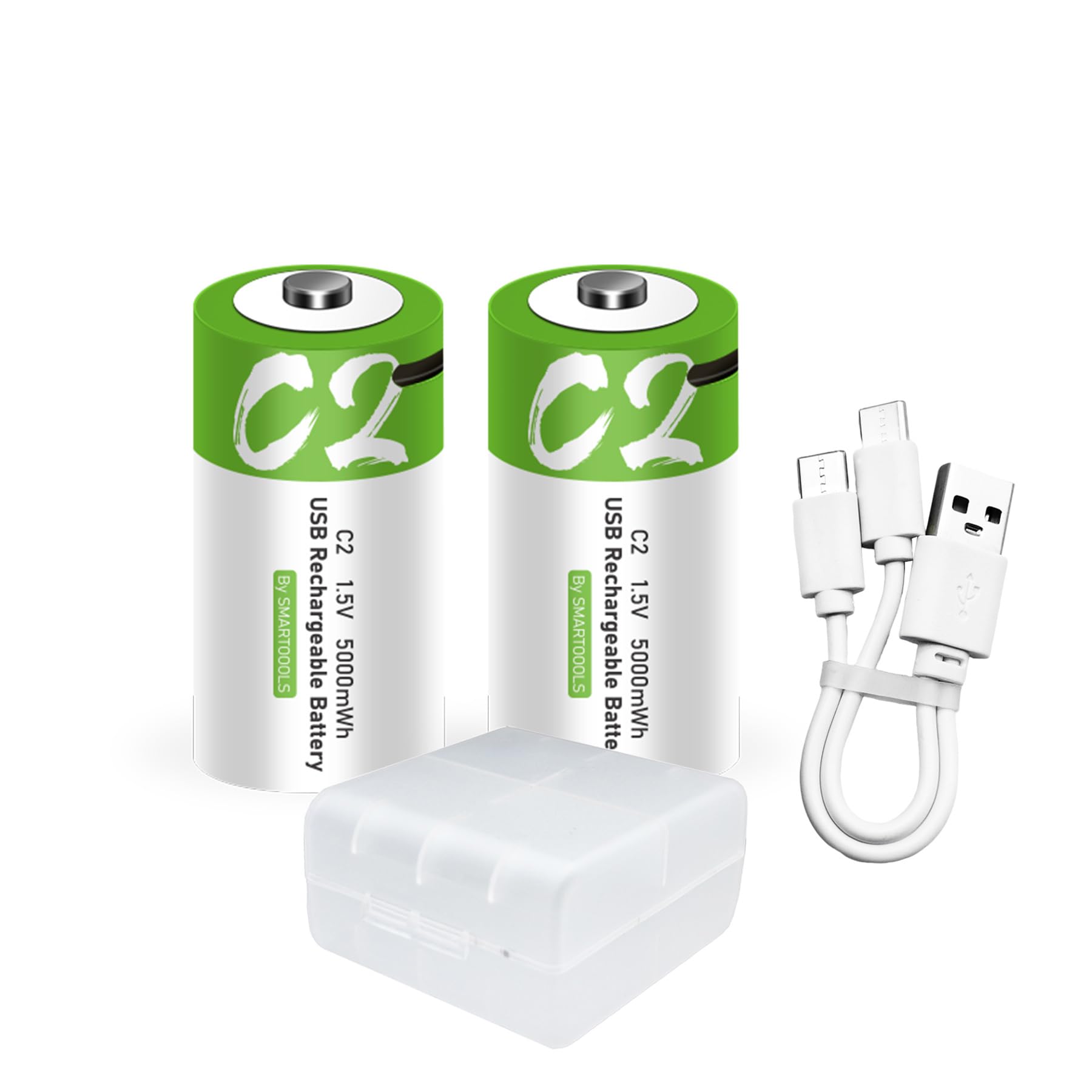 Lankoo 2pcs C Battery C Batteries, USB/Type-C C Rechargeable Lithium ion Battery, High Capacity 1.5V 3300mAh 5000mWh, 2.5 Hours Fast Charge, Cycle Times up to 1200x with Type-C Port Charging Cable