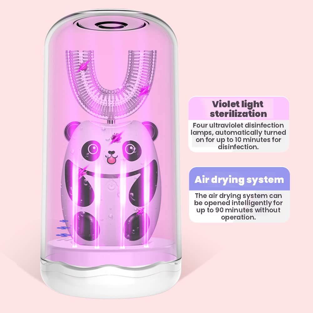 Spazzolino elettrico a forma di U per bambini, spazzolino elettrico a mano libera a 360°, pulizia orale dei denti, spazzolino elettrico per bambini da 2 a 6 anni, nero