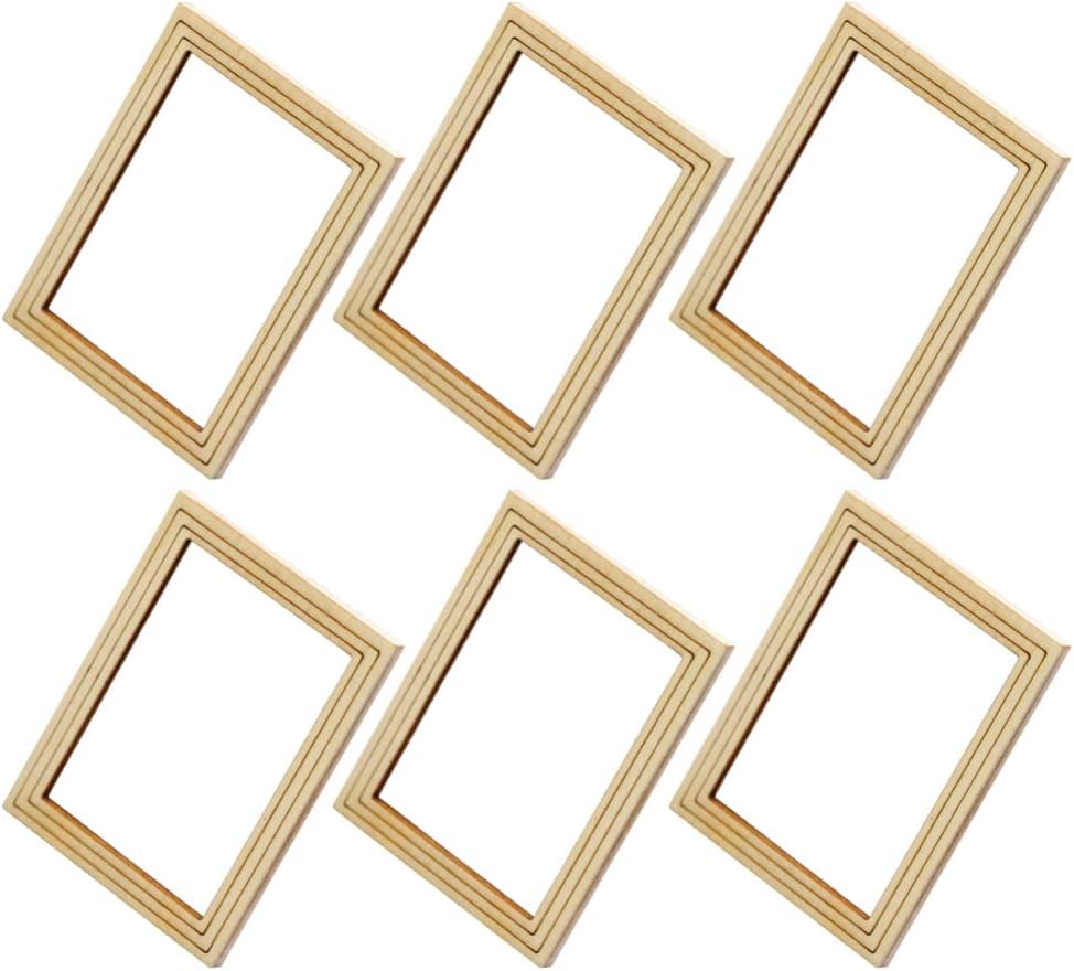Toyvian 6pcs Mini Picture Frames Dollhouse Wooden Miniature Photo Frame