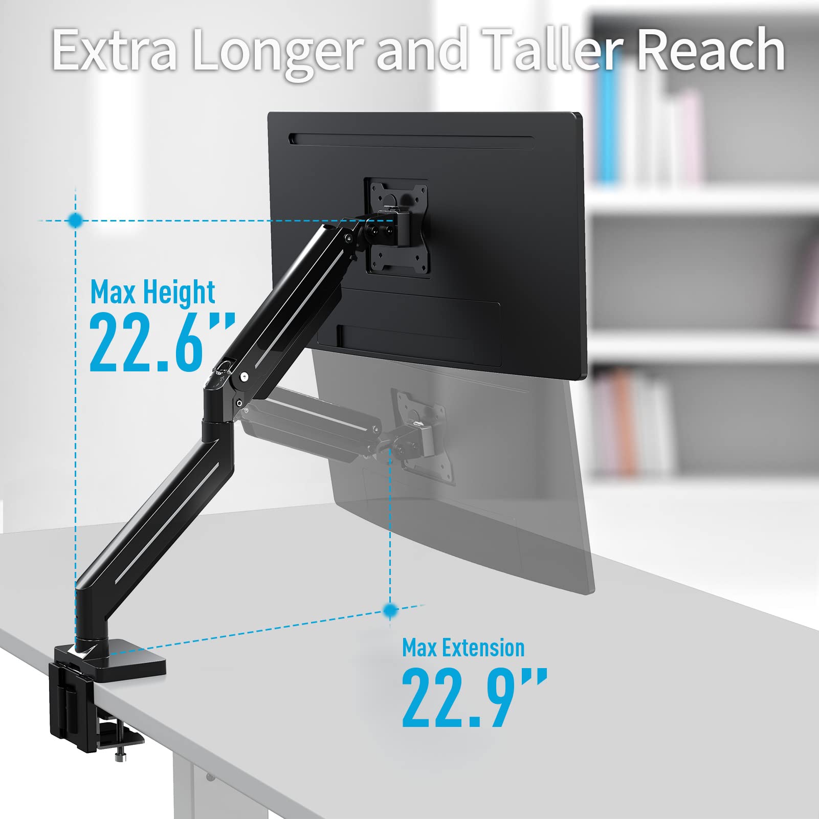 MOUNTUP Ultrawide Monitor Arm, Gas Spring Monitor Desk Mount for 13 to 49’’ Computer Screen, Fully Adjustable Single Monitor Mount Stand with Clamp and Grommet Base, Desk Arm Holds 2.2 to 37.5 lbs