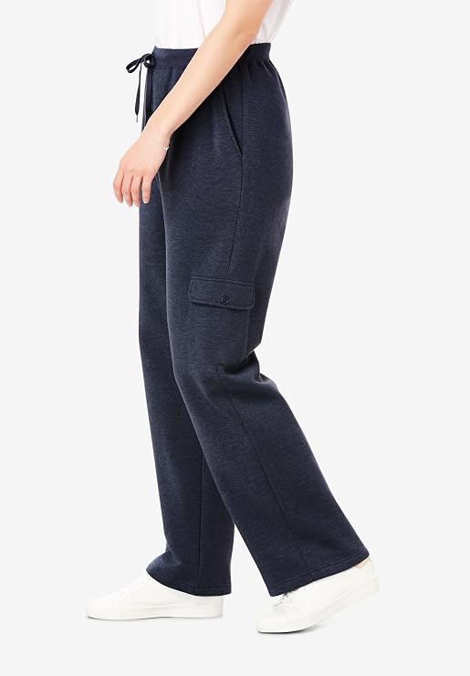 Woman Within Better-Fleece Pull-On Cargo Sweatpants