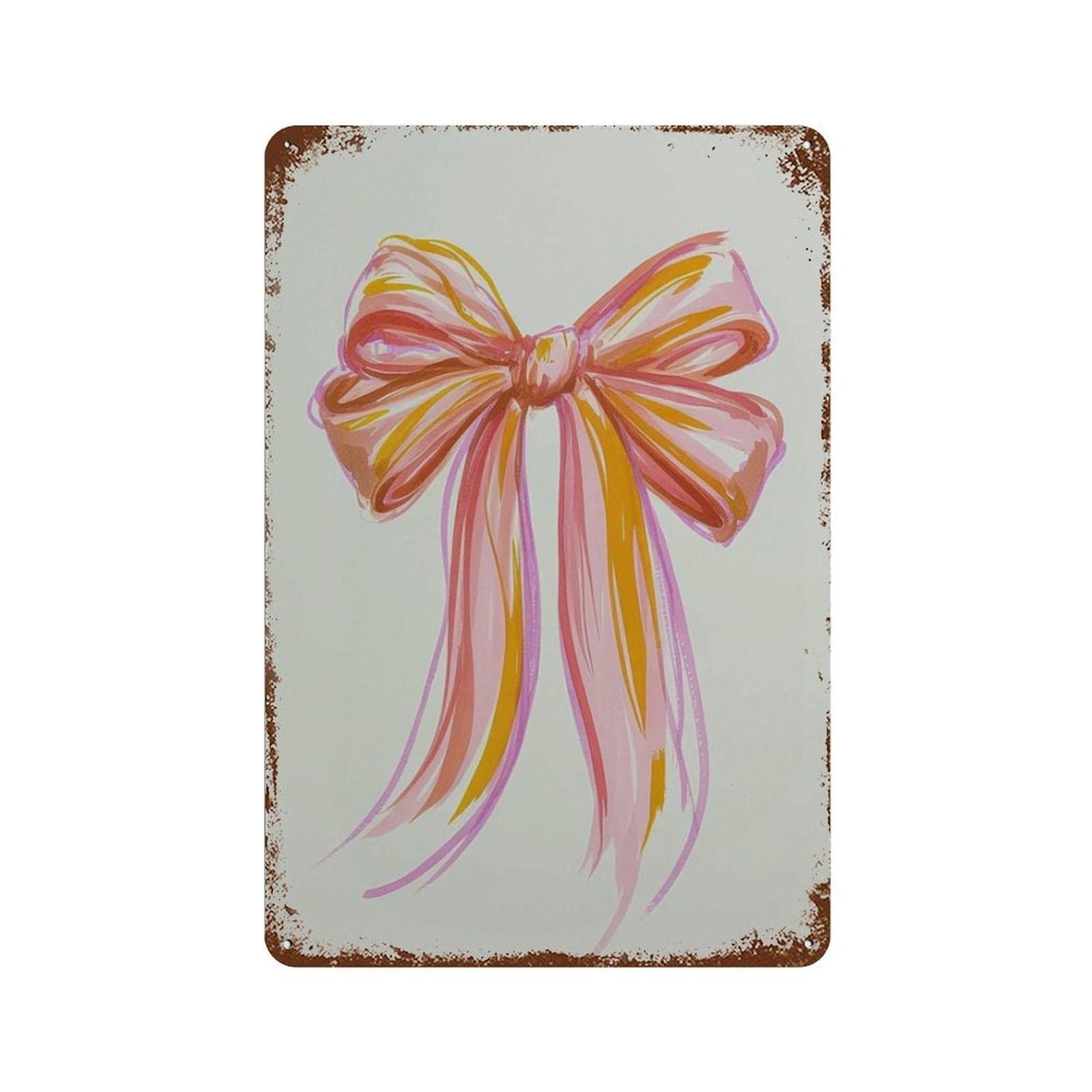 xiaoxiaoshen Pink Orange Bow Colorful Ribbon Feminine Room Whimsical Brushstroke Style Girl Wall Decor Art Metal Tin Poster Modern Home Decor Art Home Bar Shop Decorations Vintage Sign 30x20cm