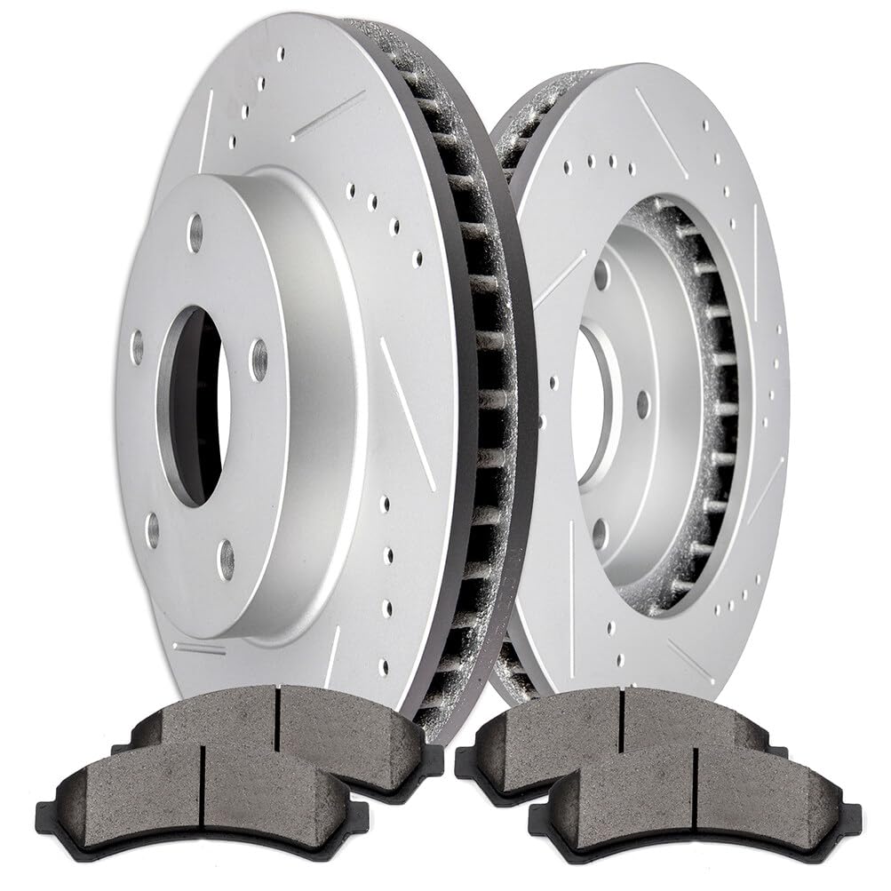 cciyu Front Brake Kits - 2 Brake Rotors & 4 Ceramic Pads fit 1997-2005 For Chevrolet Blazer For GMC Jimmy 1998-2004 For GMC Sonoma 1998-2000 For Isuzu Hombre 1997-2001 For Oldsmobile Bravada