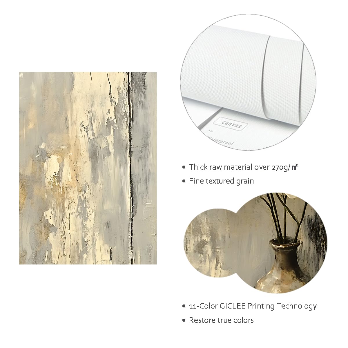 CHERHERART Láminas de oro elegantes en flor blanca Fotos de cartel moderno abstracto floral Arte mural neutro de lujo para el salón Dormitorio 70x100cm Estructura interior