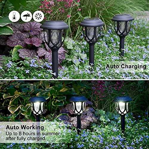 Image of EXCMARK 10 Pack Solar Lights Outdoor Decorative, Solar Pathway Lights Outdoor, Solar Powered Garden Yard Lights for Walkway Sidewalk Driveway. (Black, Cool White)