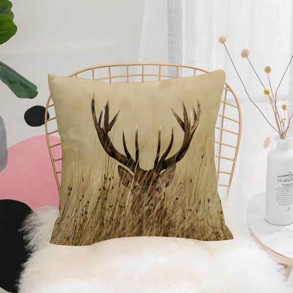 Hyosxw Majestic Antler Sina Grassland Environment, - A8 Cushion Cover,Throw Pillow Case Home Decorative For Living Room Bedroom Sofa Chair 18X18 Inch,Majestic Antler Sina Grassland Environment, Photography Of Two Antlers, Impress,Pillowcase 45X45cm