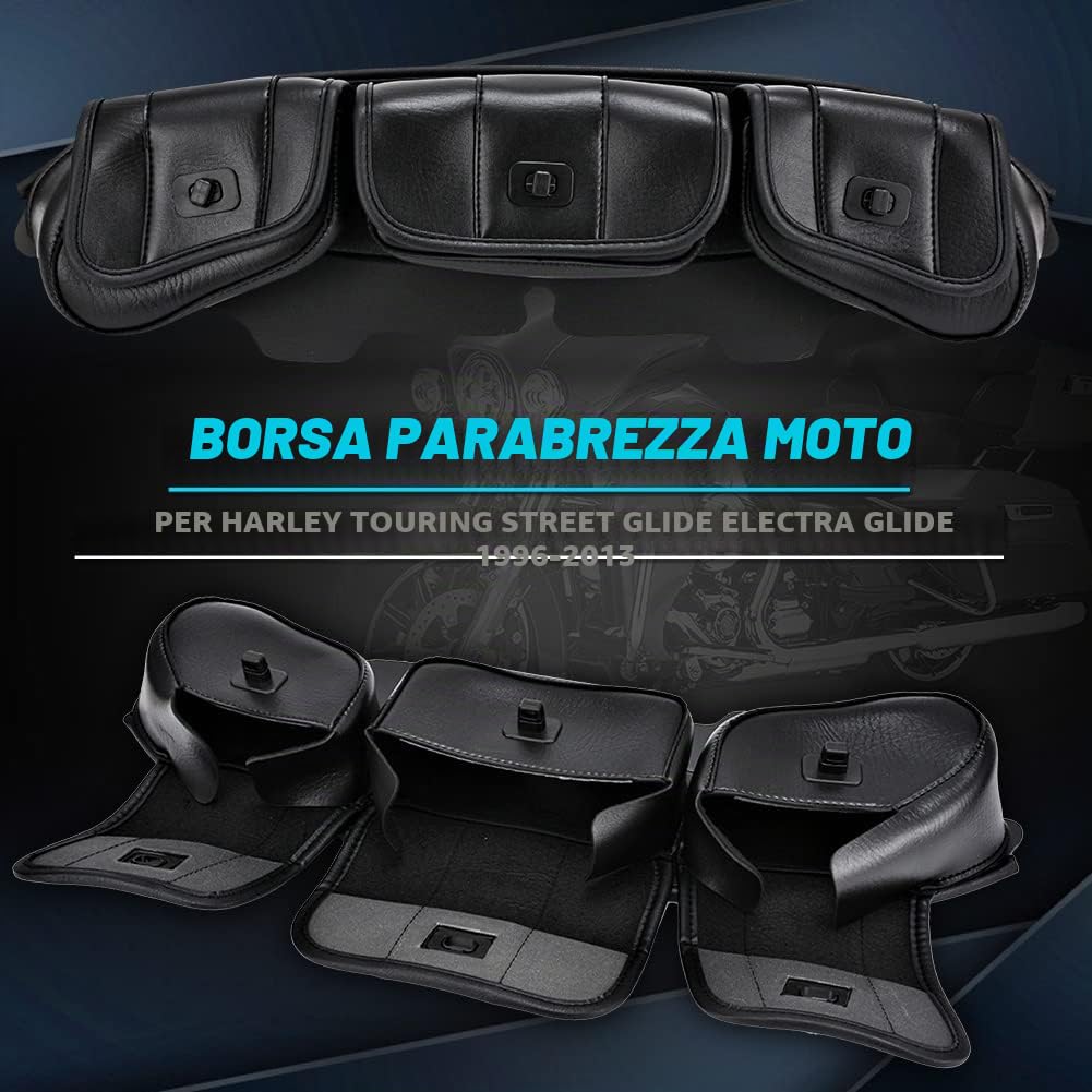 KATUR Custodia per Parabrezza per Moto Borsa in Pelle PU con Chiusure magnetiche per Borse da Parabrezza Harley Touring Street Glide Electra Glide 1996-2013