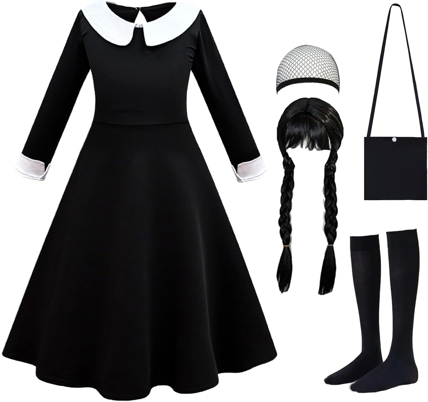 Black Costume Girls with Wig Socks Kids Toddler Black Family Dress Halloween Cosplay Outfits Black 4-5T
