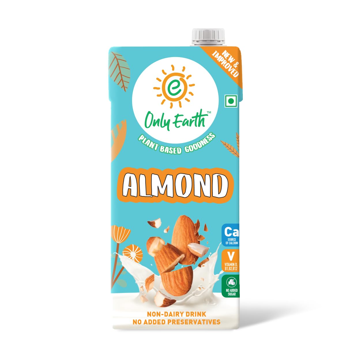 Only Earth Almond Beverage | Unsweetened Drink | Lactose Free | Preservatives Free | Plant Based | Dairy Alternative | Source of Calcium | Source of Vitamin D, B1, B2 & B12 | Made with Natural Ingredients | 1 Litre
