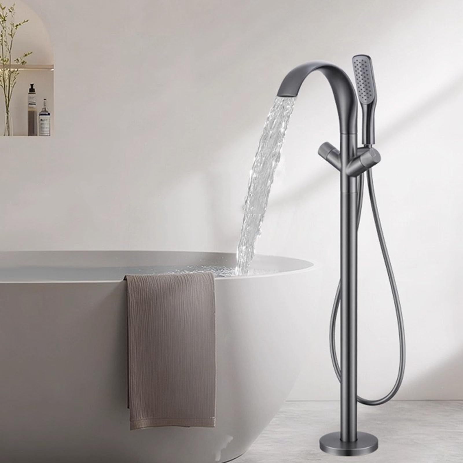 Mitigeur de bain-douche cascade grise avec douchette au sol - 8