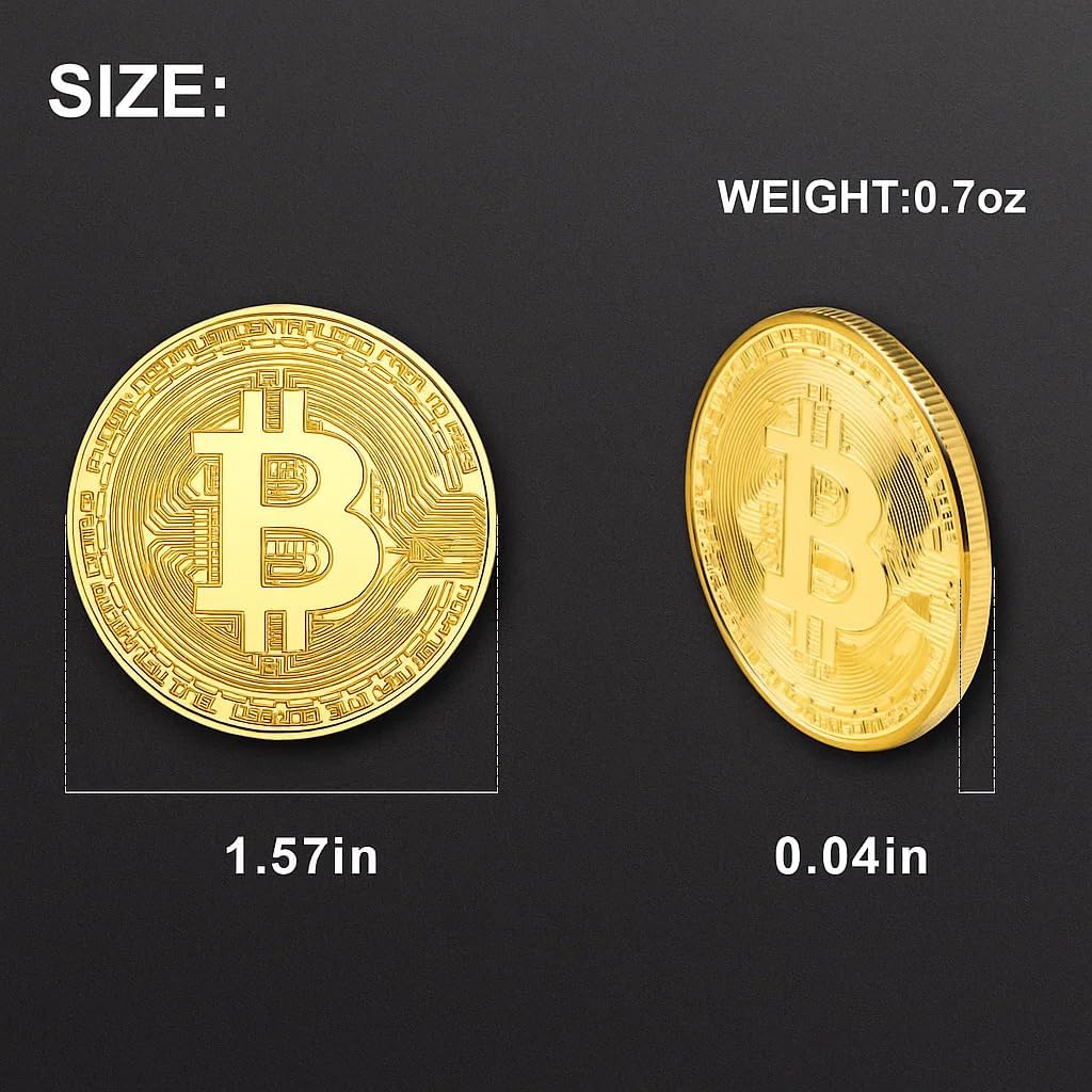 20 PCS Gold Plated Bitcoin Coin - 40mm Diameter, 3mm Thickness, 24K Gold Cryptocurrency Collectible with Clear Protective Case - Ideal for Blockchain Enthusiasts, Home Decor, and Office Gifts (Gold)