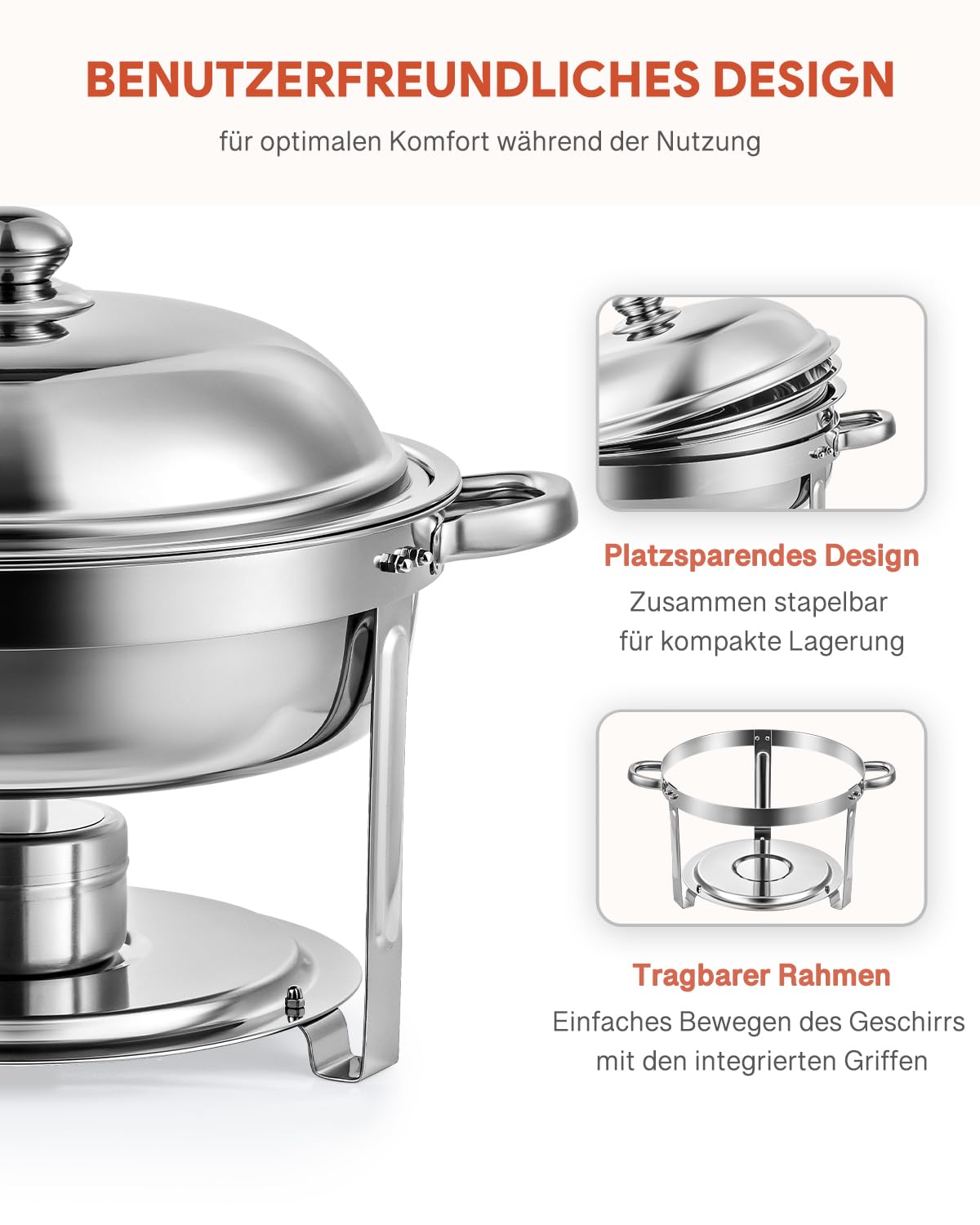 Wilprep podgrzewacz 5L 6-częściowy zestaw okrągłych pojemników termicznych ze stali nierdzewnej Chafing Dishes podgrzewacz do potraw, pojemnik termiczny, podgrzewacz do zup Bain Marie pojemnik do