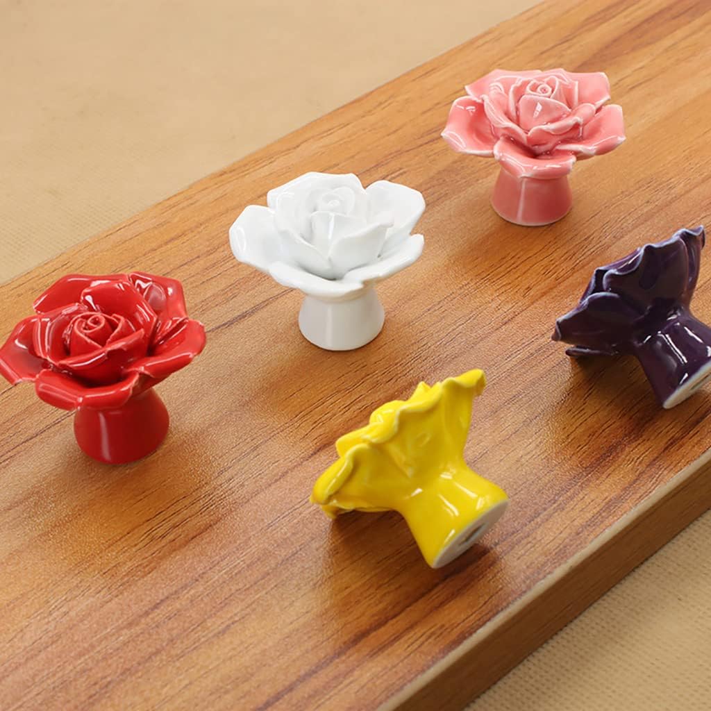 12-Pack Purple Rose Ceramic Knobs, Rose Flower Ceramic Vintage Pulls Kitchen Cabinet Dressing Table Dresser Handles with 3 Size Screws for Girl's Room Dresser Cupboard Wardrobe (12, Purple)