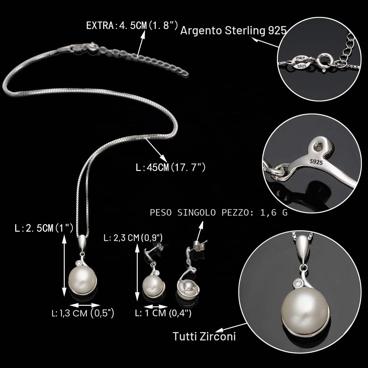 Ever Faith - Set con collana e orecchini in argento Sterling 925, con zirconi AAA e perle d'acqua dolce coltivate, boccio floreale