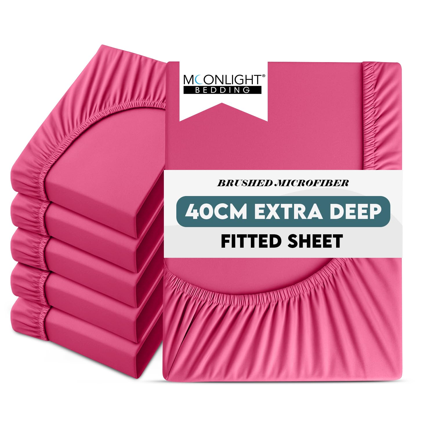 Moonlight Bedding Super King Size Fitted Sheets 6 Pack 40CM Hot Pink Bedsheet with Elastic Corners 16 Inch Bottom Sheet Brushed Microfiber Easy Care Breathable Shrinkage Fade-Resistant โ image 1